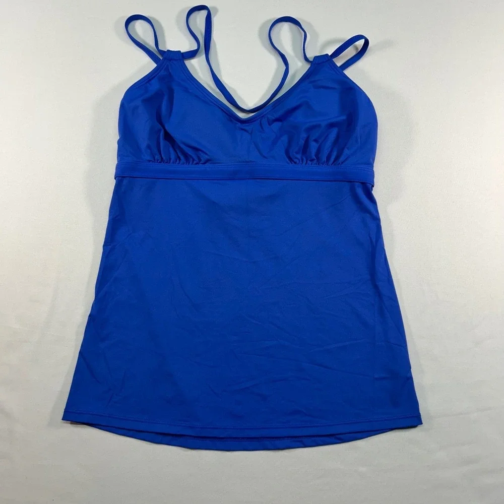 Athleta Royal Blue Tankini Swim Top Small Adjustable Straps Ruched Bust RN 54023